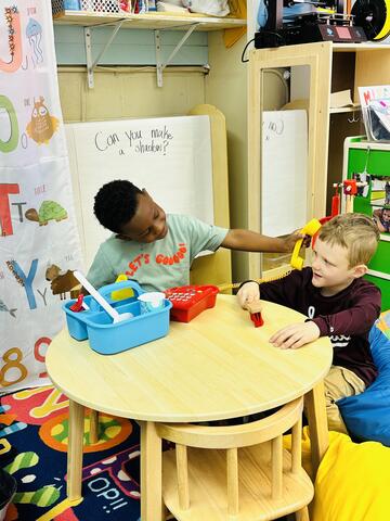 PreK students playing in centers