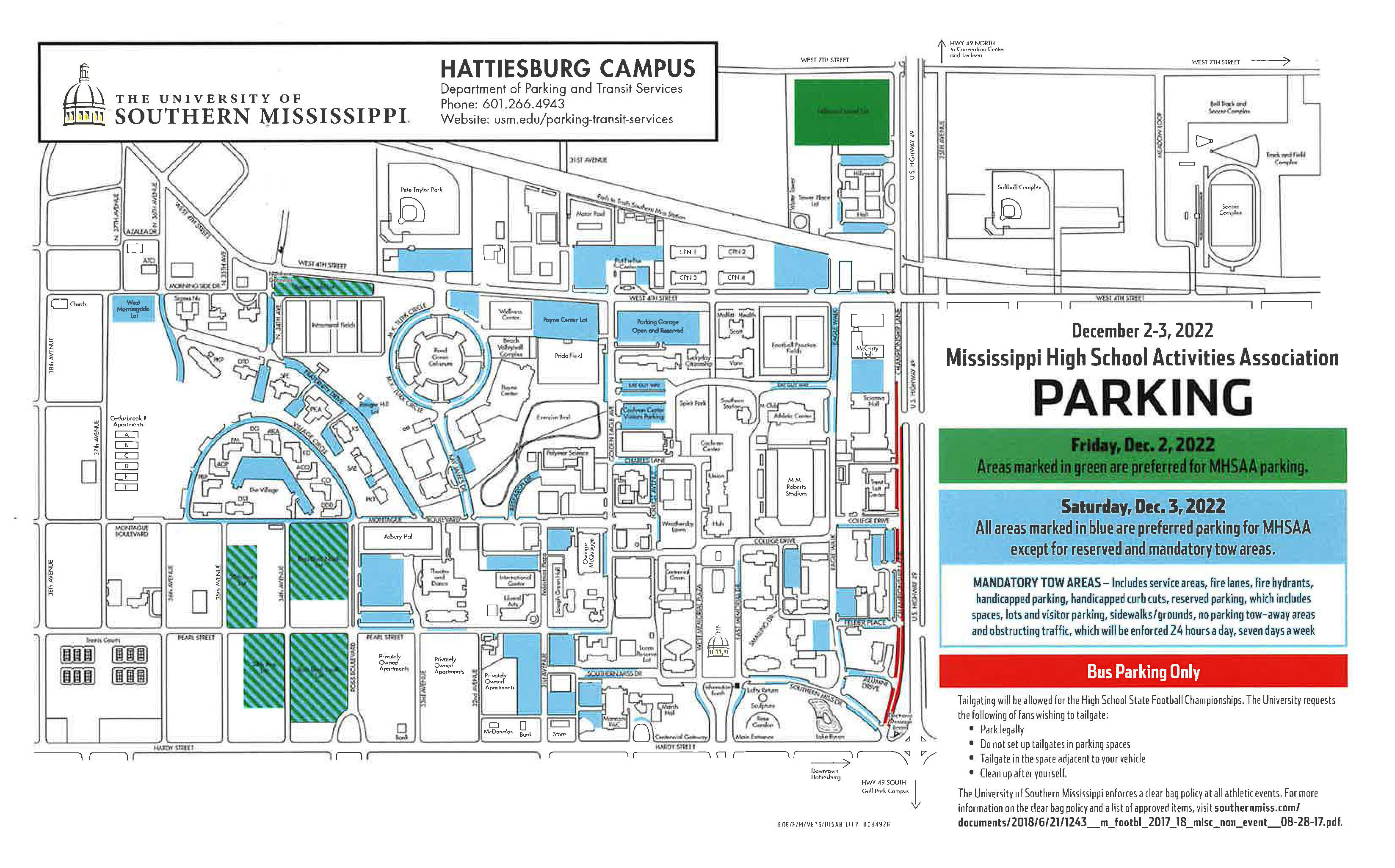 USM parking map for state championship