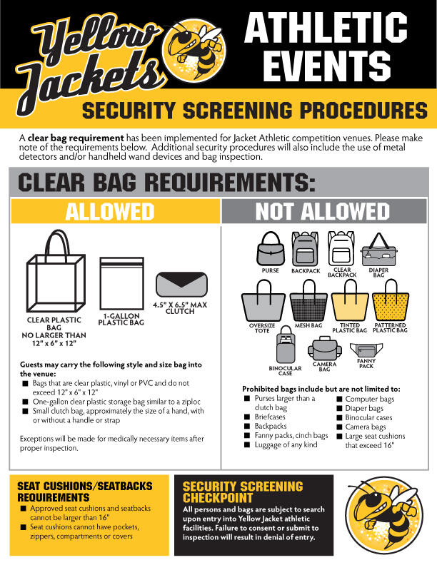 Yellow Jacket Athletics Security Screening and Clear Bag Policy