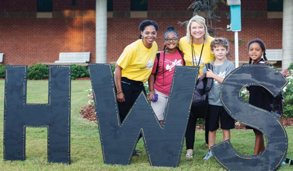 HWS principal, Mrs. Fancher and her team welcome students on the first day of school
